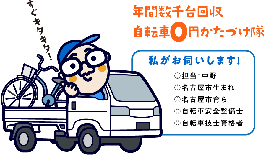 キタキタサイクルの自転車回収担当・中野です